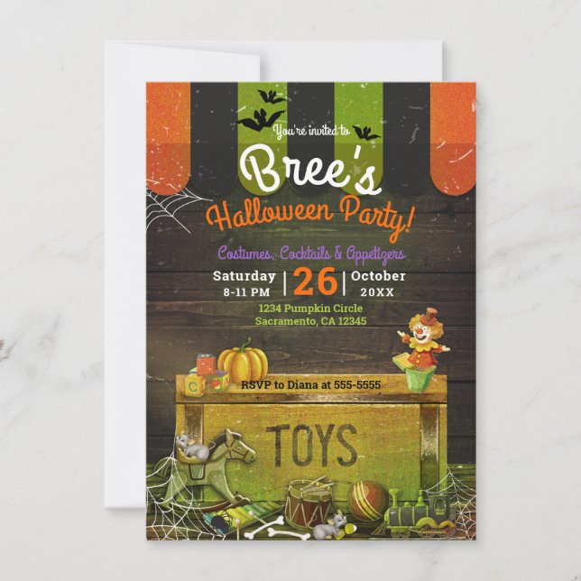 Whimsisches Spuk antikes Spielzeug Halloween-Party Einladung (Vorderseite)