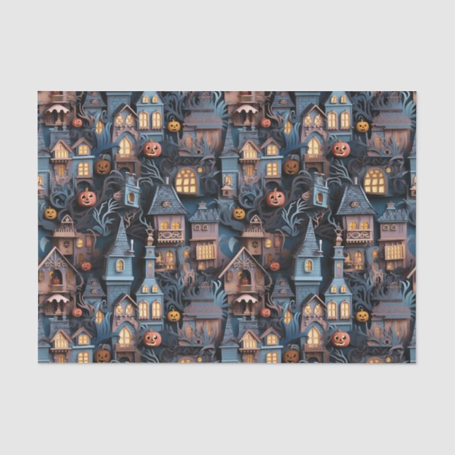 Whimsisches Spuk Haus Halloween Seidenpapier (Vorderseite)
