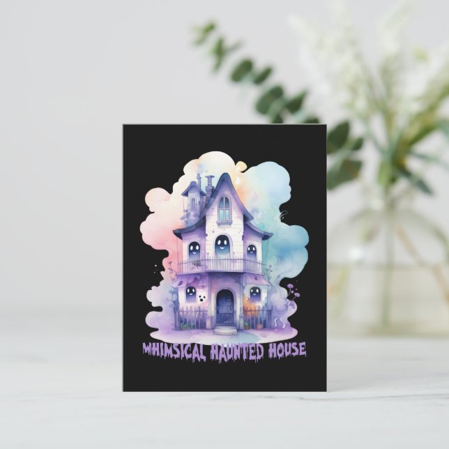 Whimsisches Spuk Haus Postkarte (Stehend Vorderseite)