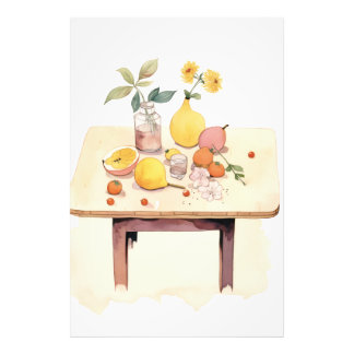 Whimsisches Stillleben mit Früchten und Blüten Fotodruck