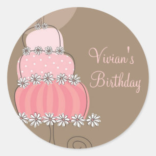Whimsisches Sweet Pink Cake Geburtstagsparty Aufkl Runder Aufkleber