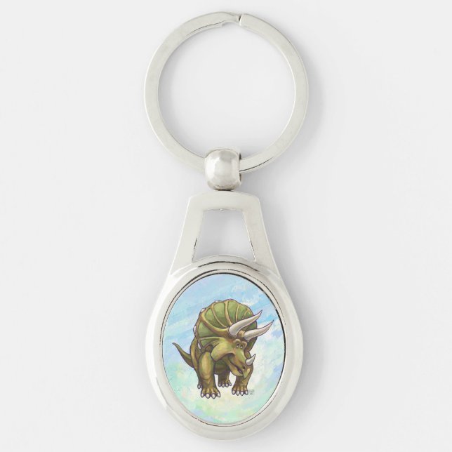 Whimsisches Triceratops Art Schlüsselanhänger (Vorderseite)