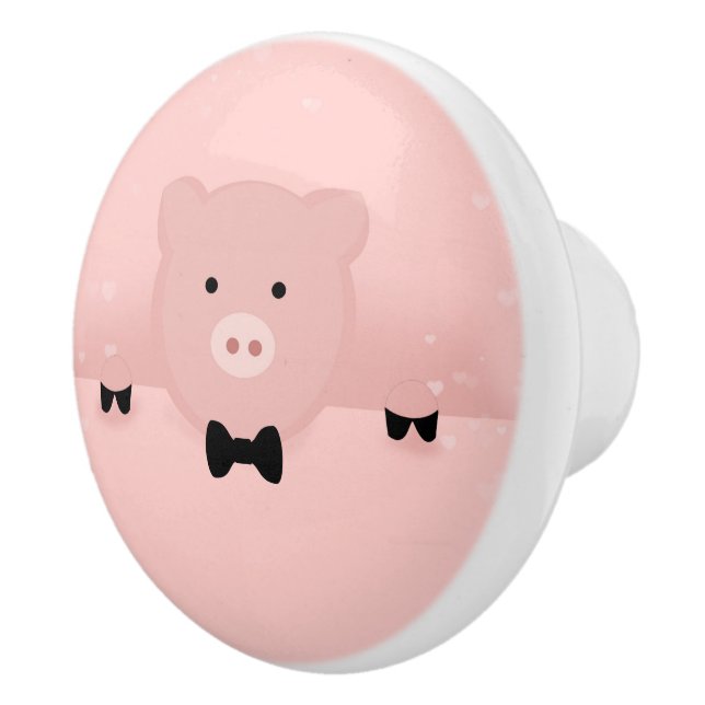 Whimsisches und Extravagantes rosa Schwein Niedlic Keramikknauf (Rechts)