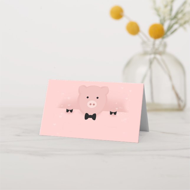 Whimsisches und Extravagantes rosa Schwein Niedlic Platzkarte (Vorderseite)