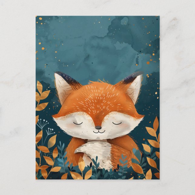 Whimsisches und Niedliches Schlafen Red Fox Postkarte (Vorderseite)