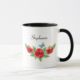 Whimsisches Vintages Mohnwasser mit Namen Tasse