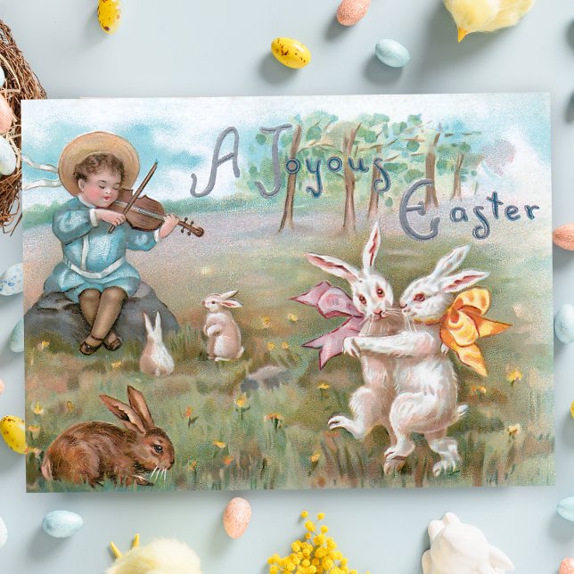 Whimsisches Vintages Tanzen OsterBunnies Postkarte (Von Creator hochgeladen)