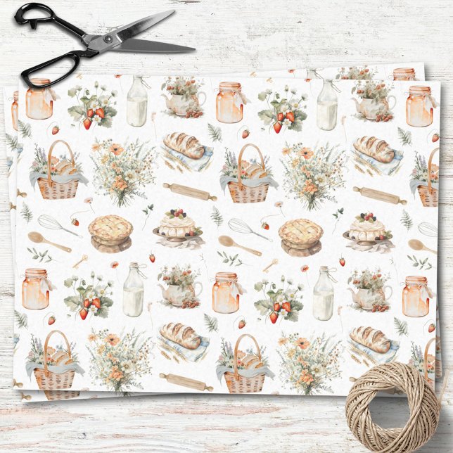 Whimsisches Wasser Flora Erdbeerland Seidenpapier (In situ)