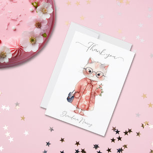 Whimsisches Wasser Granny Cat Floral Dankeskarte