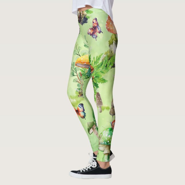 Whimsisches Wasserfarben Pilzgarten Leggings (Links)