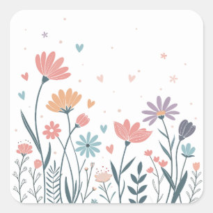 Whimsisches Wasserfarbenfloral Quadratischer Aufkleber