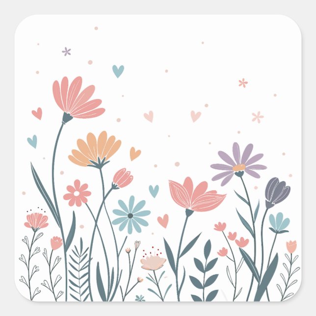 Whimsisches Wasserfarbenfloral Quadratischer Aufkleber (Vorderseite)
