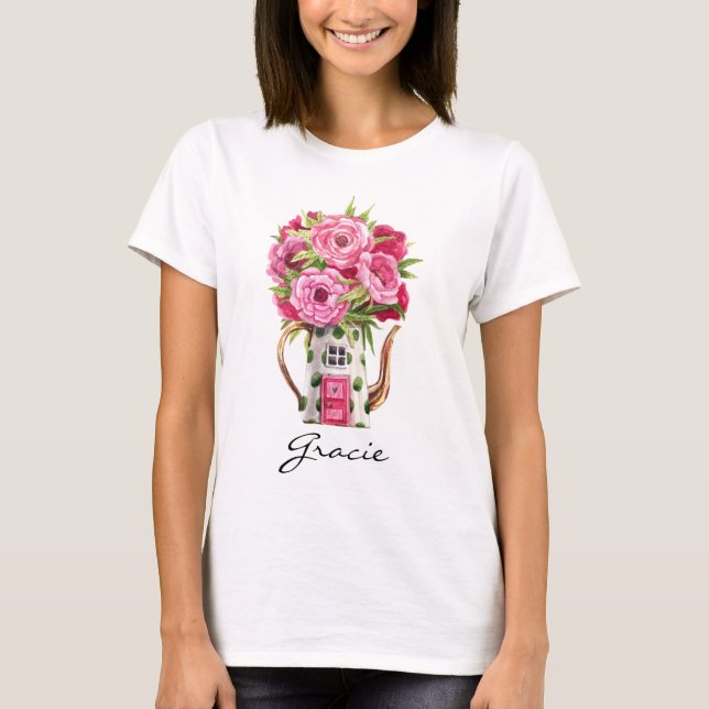 Whimsisches Wasserfarbenmuseum Teapot House T-Shirt (Vorderseite)