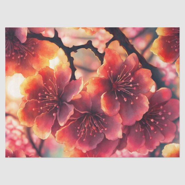 Whimsisches Wasserfarbenrosa Kirschblüten Seidenpapier (Vorderseite)