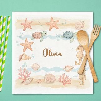Whimsisches Watercolor-Baby-Sea-Lebewesen Serviette