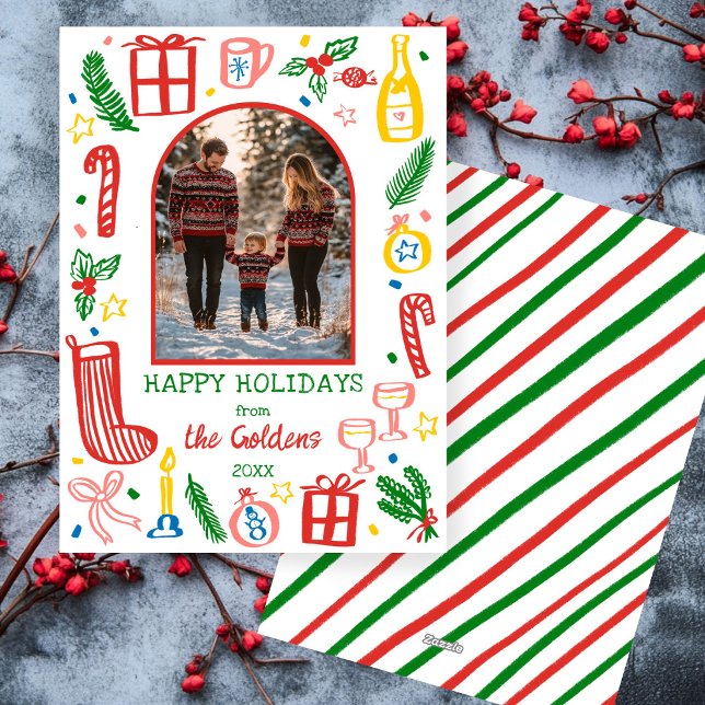 Whimsisches Weihnachten Niedliches Custom Arch FOT (Whimsical Christmas Cute Doodle Sketch Custom Arch PHOTO Holiday Card)