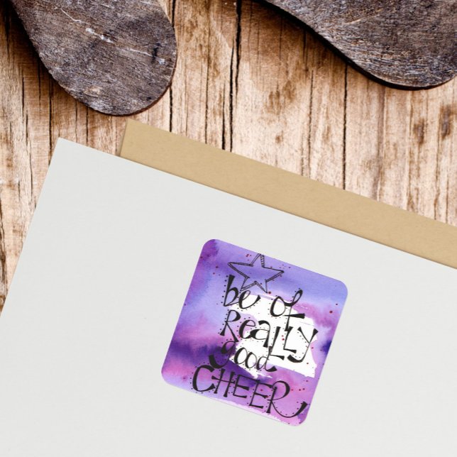 Whimsisches Weihnachtsangebot Quadratischer Aufkleber (Be of Good Cheer Christmas Sticker)