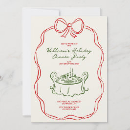 Whimsisches Weihnachtsessen Party Grün und Rot Feiertagskarte