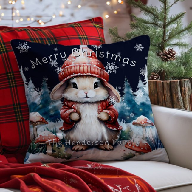 Whimsisches Weihnachtsfest Bunny Personalisiert Kissen (Whimsical Christmas Bunny Personalized Throw Pillow)