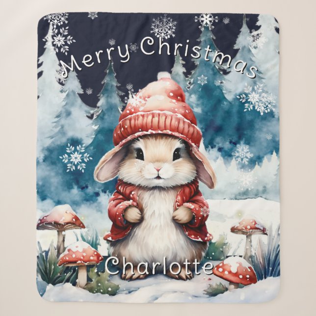 Whimsisches Weihnachtsfest Bunny Personalisiert Sherpadecke (Vorderseite)