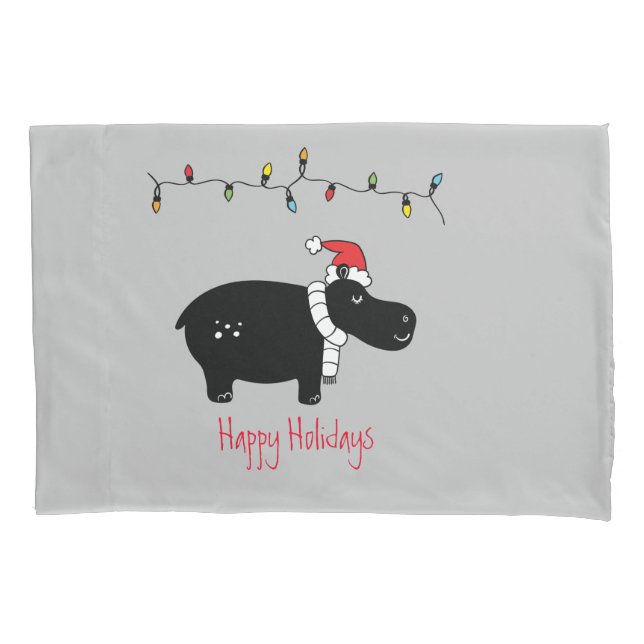 Whimsisches Weihnachtsfest Hippo Kissenbezug (Vorderseite)