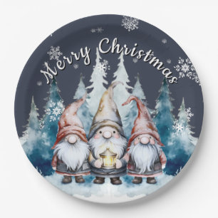Whimsisches Weihnachtsgenom-Party Blau Pappteller