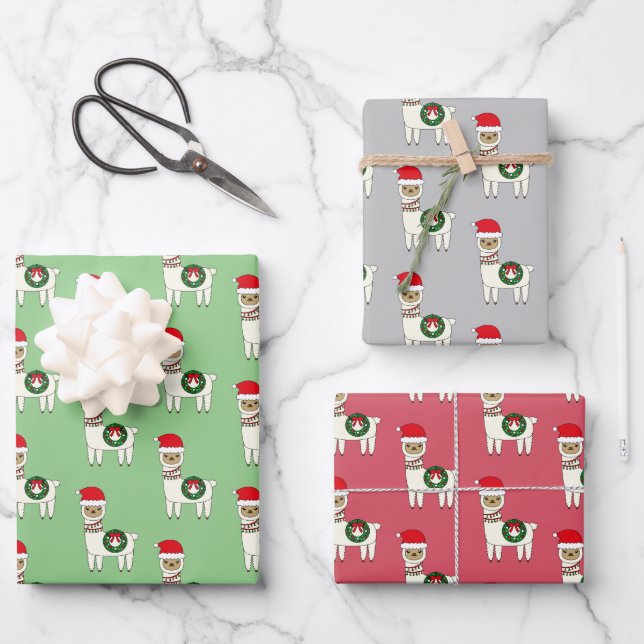 Whimsisches Weihnachtsllamas Geschenkpapier Set (Vorderseite)