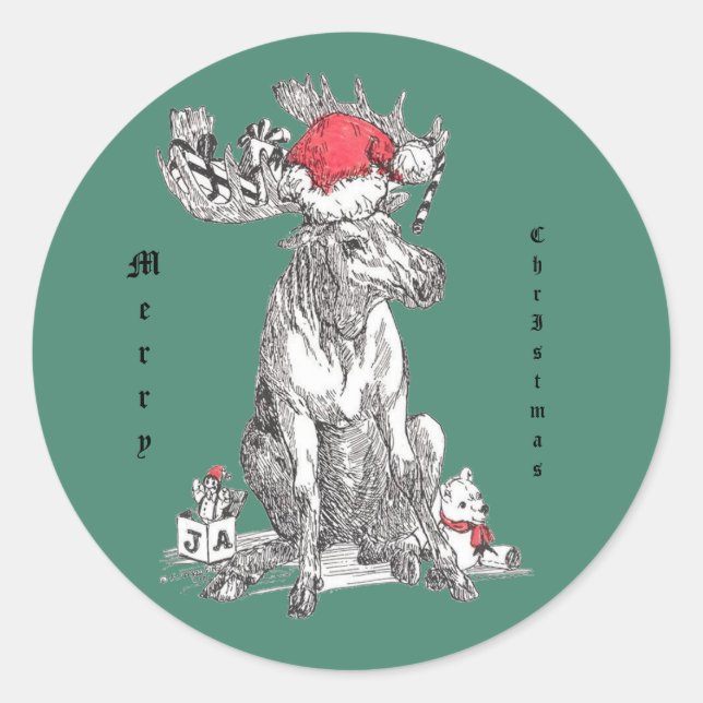 Whimsisches Weihnachtsmoose Wildlife Runder Aufkleber (Vorderseite)