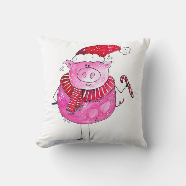 Whimsisches Weihnachtsschwein Kissen (Vorderseite)