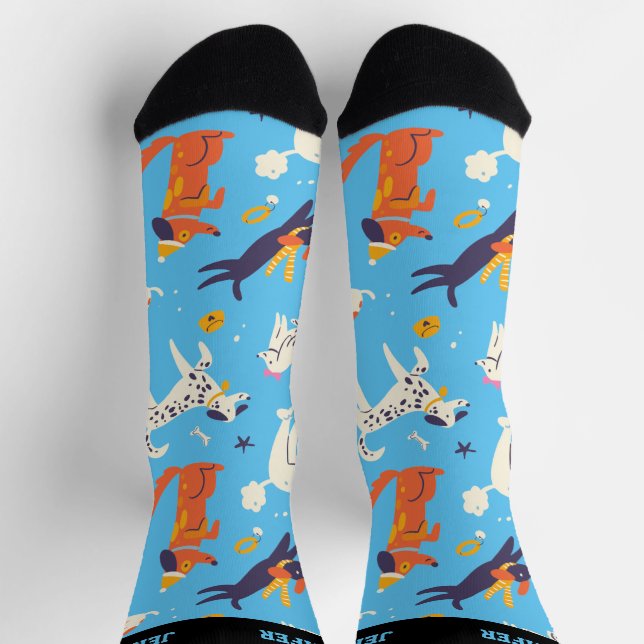 Whimsisches Winterhundemuster Niedlicher Welpe Socken (Oben)