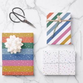 Whimsisfarbener Schneefall Streifen Geschenkpapier Set