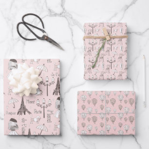 Whimsisisch Pink Französisch Geschenkpapier Set