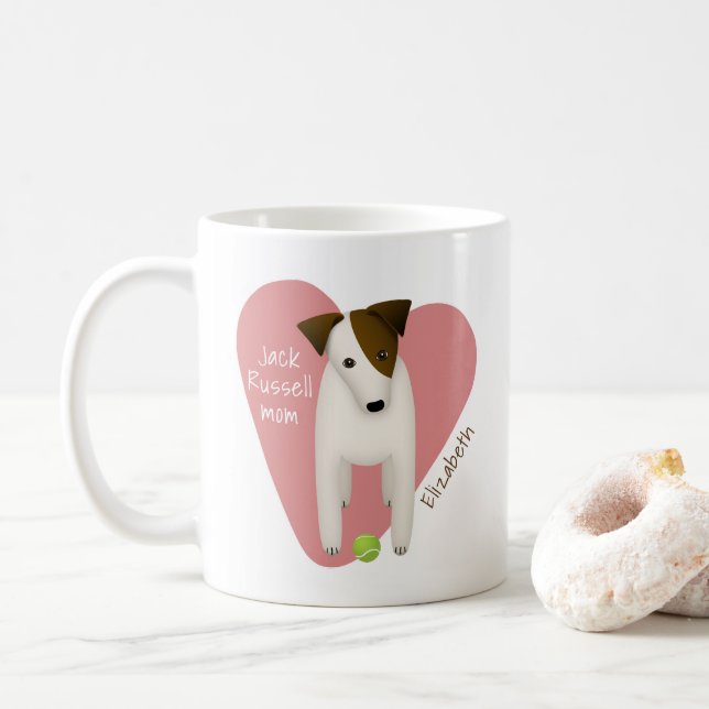 whimsisischer Jack Russell Mama Pink Herz-Tennisba Kaffeetasse (Mit Donut)