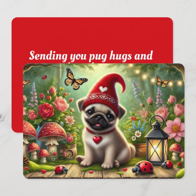 Whimsisischer Mops Flat Holiday Card Feiertagskarte (Vorne/Hinten)