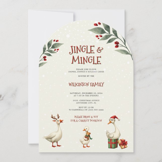 Whimsisischer Winter Goose Weihnachts-Jingle Party Einladung (Vorderseite)