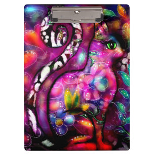 Whimsisisches Abstrakt Kitty Cat Floral Rot Rosa Klemmbrett