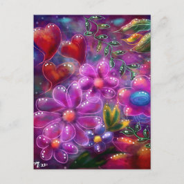 Whimsisisches Abstraktes Rosa Rosa Lila Aquamarin Postkarte