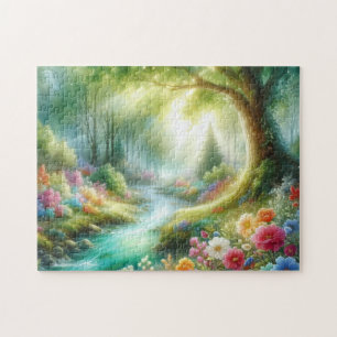 Whimsisisches Floral Forest River Fantasy Art Prin