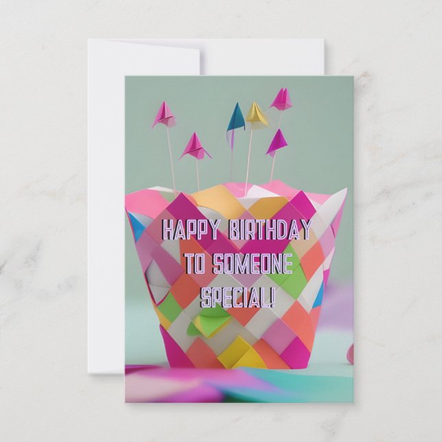 Whimsisisches Origami Handmade Cake Postcard Karte (Vorderseite)