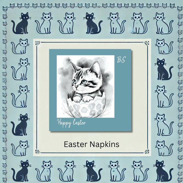 whimsisisches Osterkätzchen in floraler Eggshell Serviette (Von Creator hochgeladen)