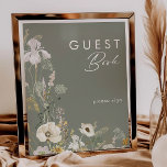 Whimsisisches Wildblume Meadow Sage Gästebuchzeich Poster<br><div class="desc">Dieses Gästebuchschild der Whimsical Wildblume Meadow Sage eignet sich perfekt für Ihre schlichte, elegante Hochzeit. Die moderne, rustikale Vegetation, begleitet von den minimalistischen Wildblumen der Aquarellbilder, wird Ihre Vision zum Leben erwecken! Dieses Design von hübschen goldenen Blume, Touchs von bohemianischen Salbei grün und lila ist sicher, um Ihren minimalen Herbst...</div>