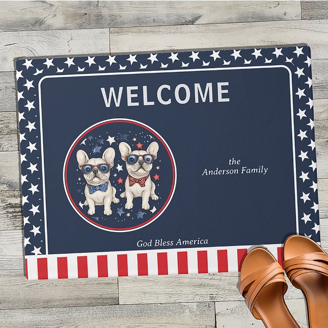 Whimsisse French Bulldog Patriotic Red White Blue Fußmatte (Whimsical French Bulldog Patriotic Red White Blue Custom Doormat for Independance Day 4th of July
)