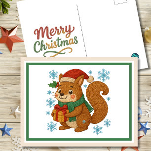 Whimsistierte bestickte Eichhörnchen Weihnachten Postkarte