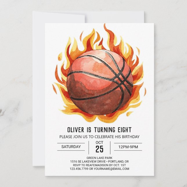Whimsistisch Printable Boho Basketball Geburtstag Einladung (Vorderseite)
