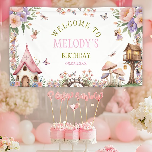 Whimsistische Blume Fairy Garden Geburtstagsbanner Banner (Von Creator hochgeladen)