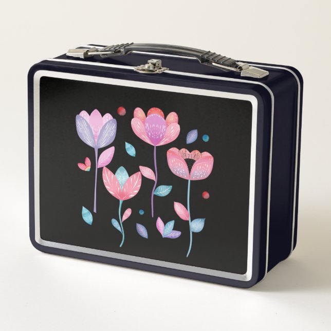 Whimsistische Blume Metall Brotdose (Vorderseite)