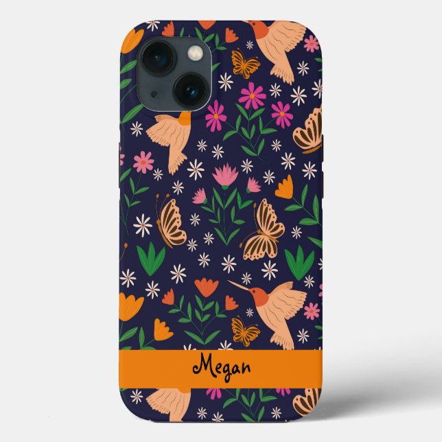 Whimsistische Blume mit Hummingbirds Individuelle  Case-Mate iPhone Hülle (Rückseite)