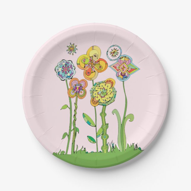 Whimsistische Blume Pappteller (Vorderseite)