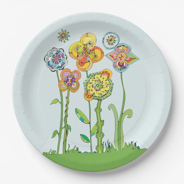 Whimsistische Blume Pappteller (Vorderseite)