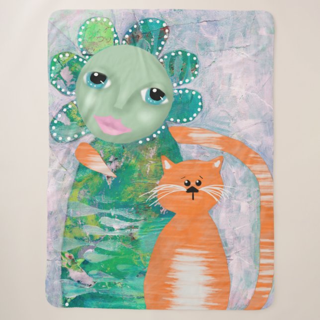 Whimsistische Blume und Katze Sherpadecke (Vorderseite)